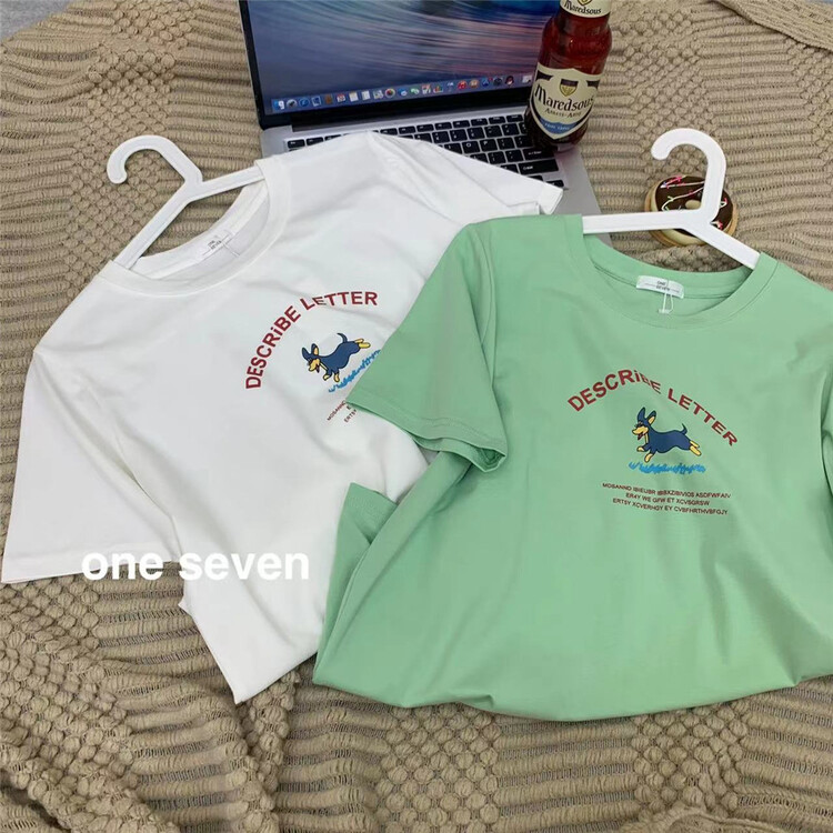[one seven] crew neck loose Dog Print short sleeve T-shirt 5060# XYY