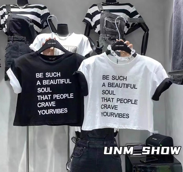 [DL] contrast sleeve lettered print Pullover short sleeve T-shirt 8579# WTT
