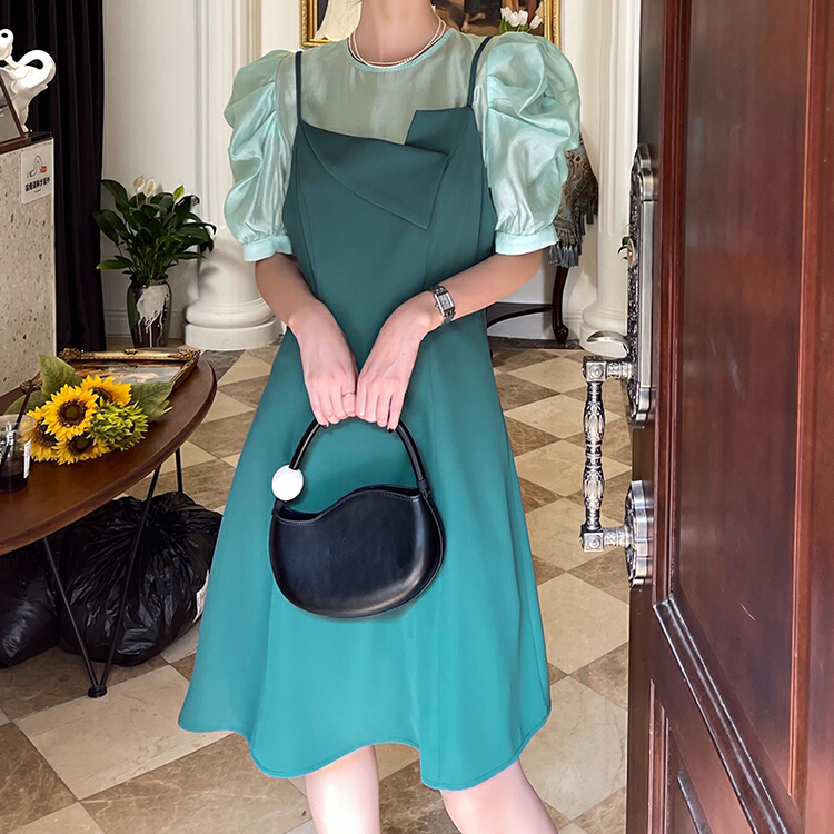 [Hanna inclusive] fashion commuter suit 2022 summer new round neck shirt + sling suit x1521# XJ