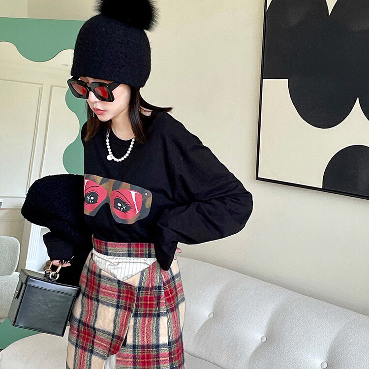 New in early summer! [Nancy] Korean fashion printed round neck long sleeve T-shirt 8268# WPL
