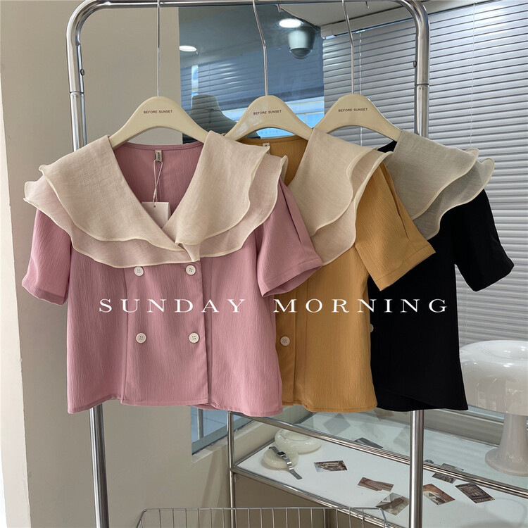 [Sunday morning] French temperament double layer lotus leaf collar small shirt ys1-9090# zjy