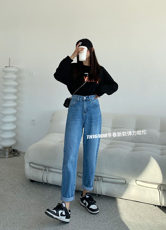 Original price 88.99! New in early summer! [T.H] Korean version of foreign style versatile elastic Harlan jeans 16908# LSW
