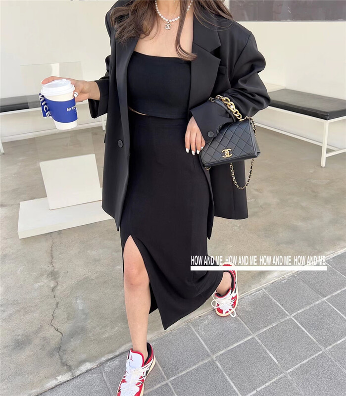 New year in early spring! [how and me] split cut slim high waist fashion skirt (with vest) 8063# LSL