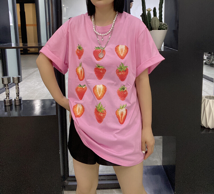 New in early summer! [Qijia +] strawberry versatile fashion loose short sleeve T-shirt 7539# zyh