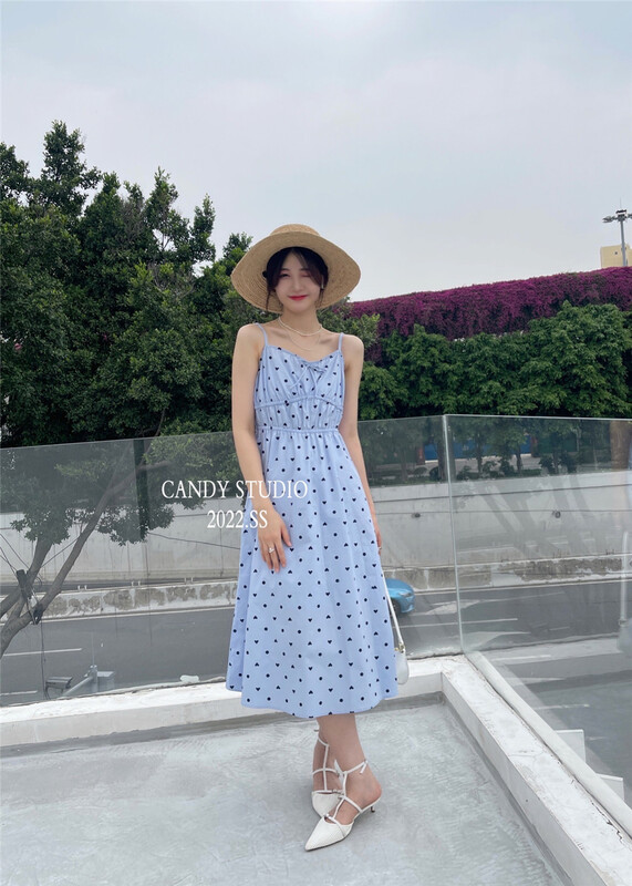 [candy] Korean suspender love Printed Dress 8311# zjy