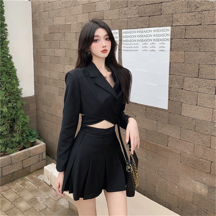 New year in early spring! [Linna] Lapel design short suit + pleated clean color skirt suit 1536# zxx