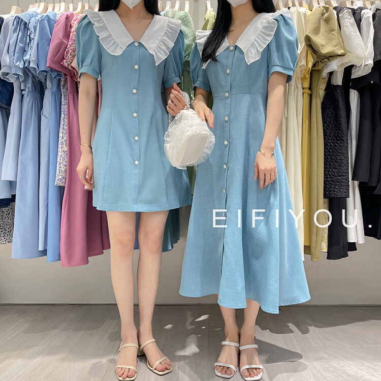 New in early summer! [EI fi you] Vintage contrast lace collar short dress 5021# LSL