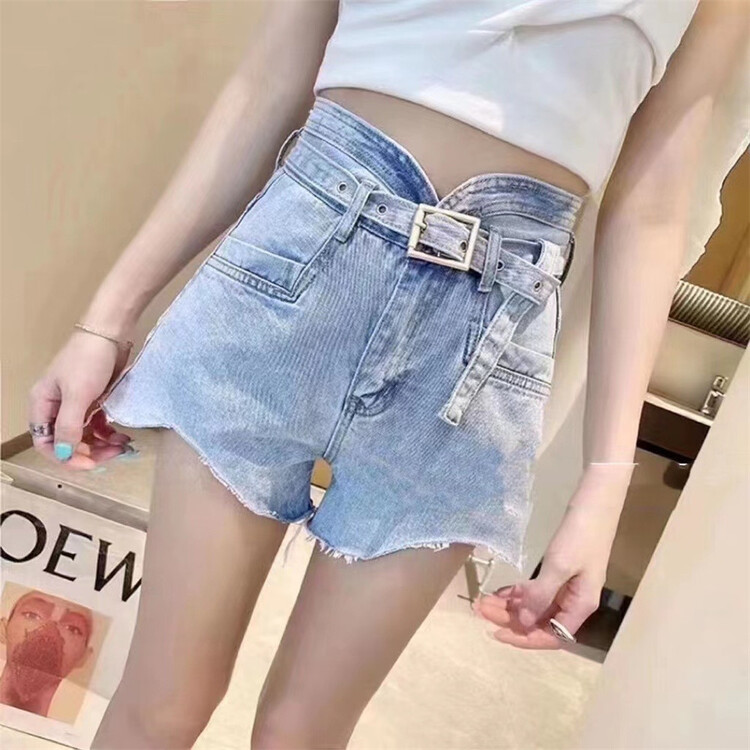 [Korean palace queen] Korean version of high waist versatile thin denim shorts (with belt) 8805# WPL