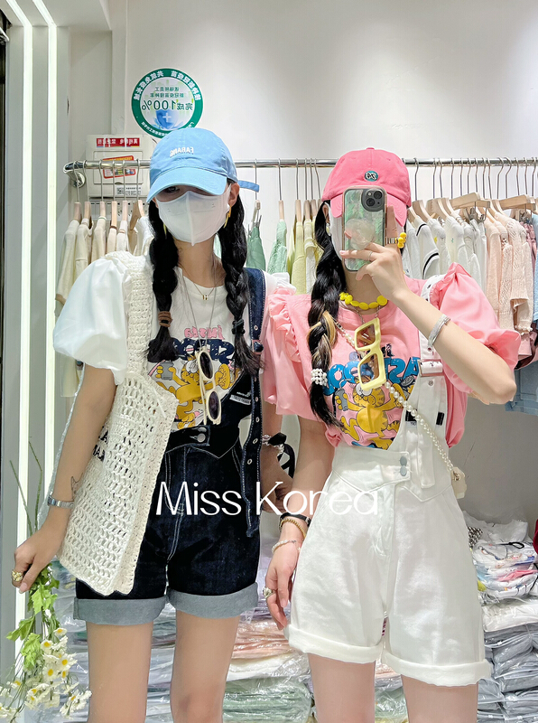 "MISS KOREA" Korean coffee cat crew neck short sleeve T-shirt 6621# HBX
