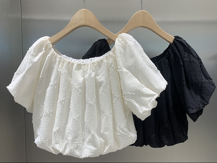 New in early summer! [DS] Korean version sweet sexy jacquard one shoulder versatile small shirt 28351d# XYJ