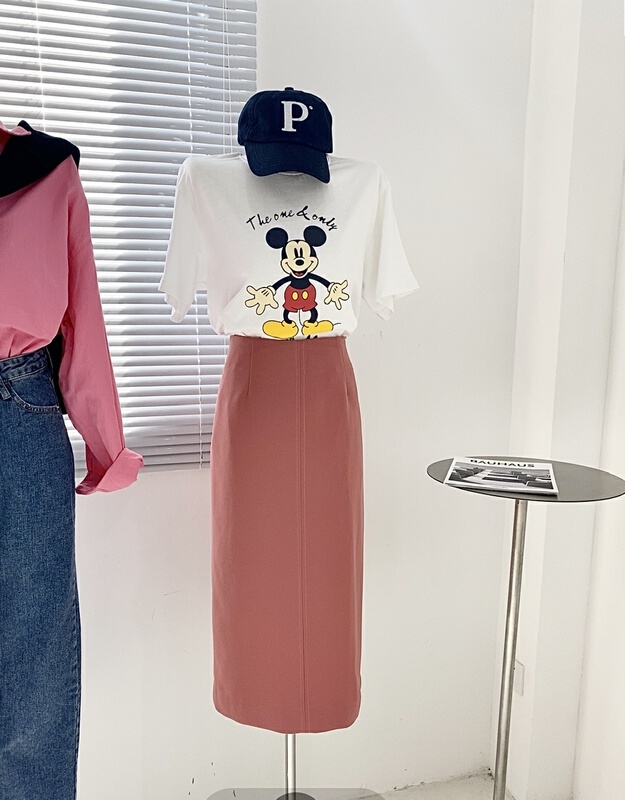 Early spring! [C ony] Korean pure color high waist thin skirt c220-8305# lwy