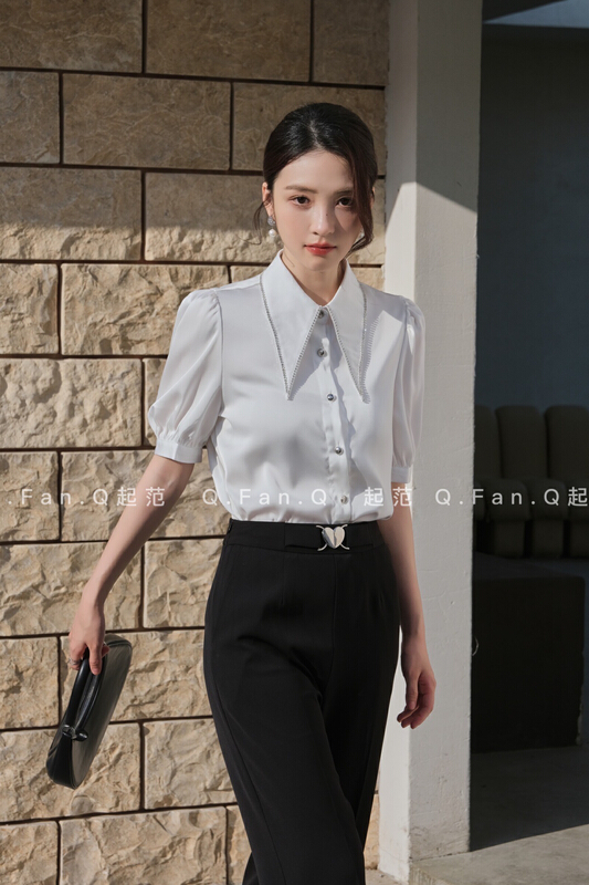 [style] simple solid color versatile shirt 8022# JJ