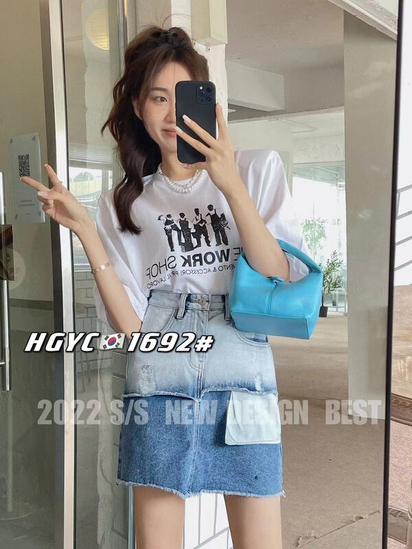 初夏上新!【韓國原創】漸變假兩件時尚牛仔裙  1692#  L