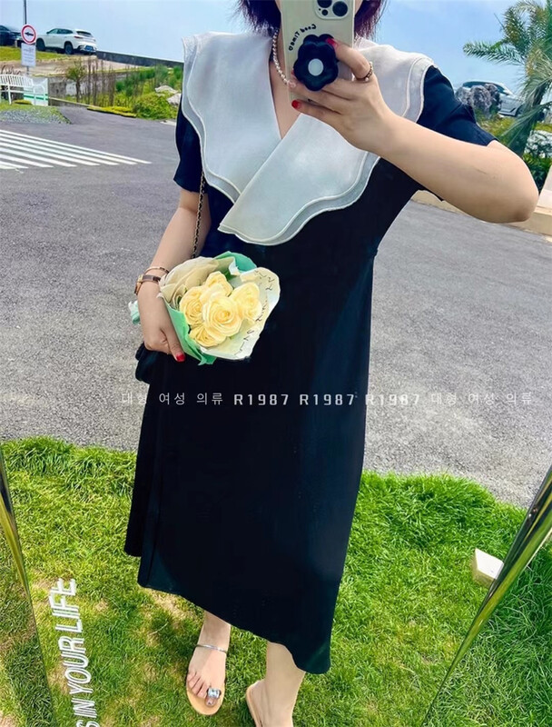 [r1987] French double layer large lapel dress 5201# zjy