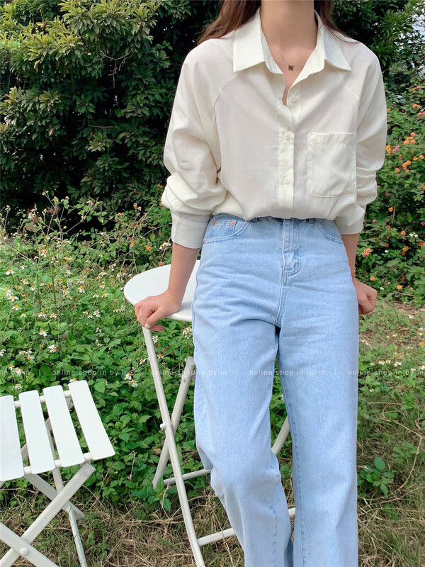 [in by in] Korean solid color single pocket versatile shirt 0605# ZSY