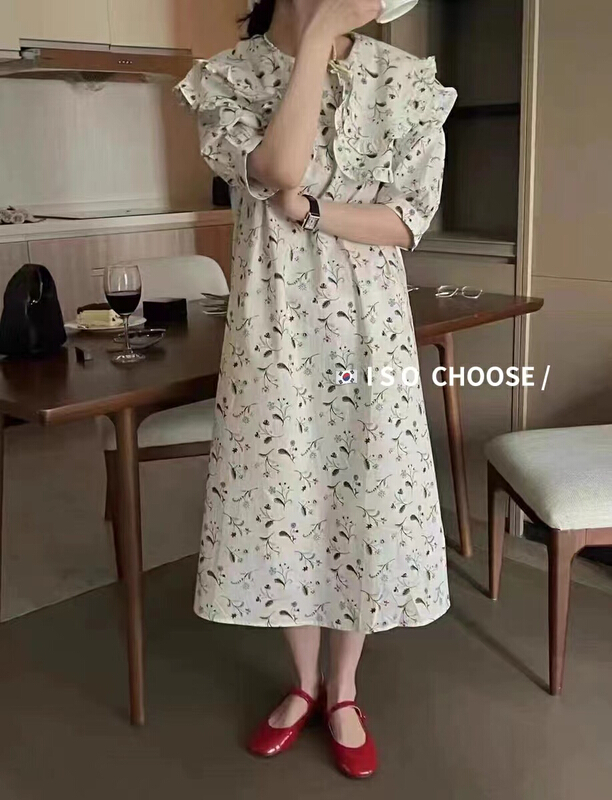 [ISO Korean] French temperament sweet baby collar floral dress 66171# hjy