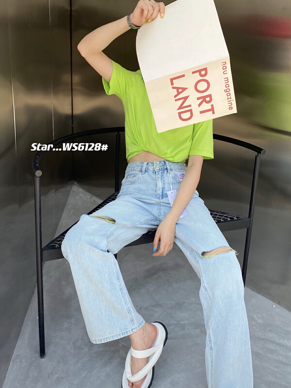 [star] Korean version featured loose and versatile ripped jeans ws6128# CLS