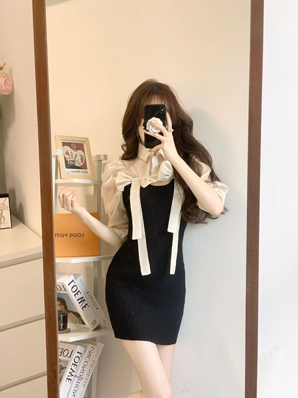 [ala emelia] minority design wave light double bow dress l1236a# JJ