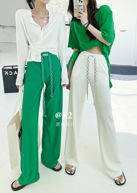 New year in early spring! [x2] Korean cationic pit wide leg casual pants 8819# ozq