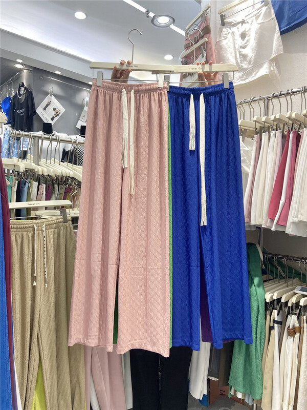 New in early summer! [flower girl] Korean style trend texture sense contrast color lace up casual pants 9088# CLS