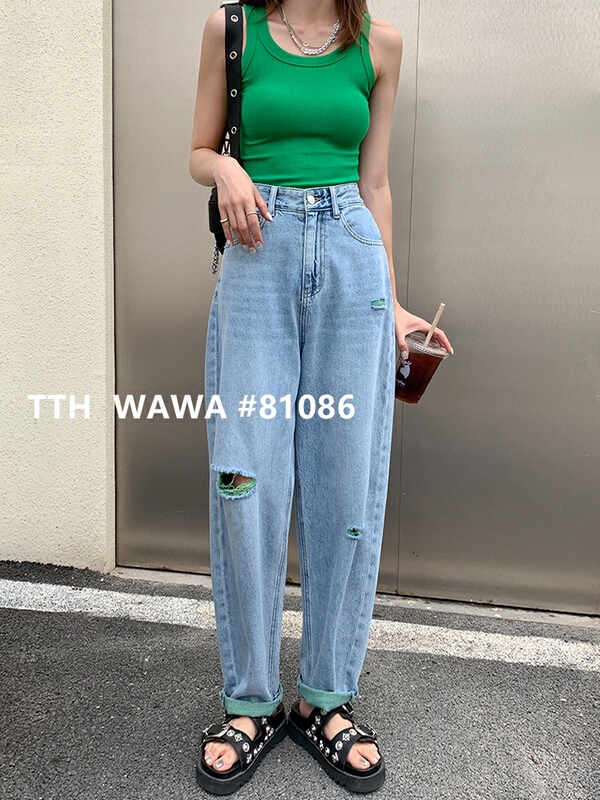 [Wawa] Korean casual skinny ripped jeans 81086# ozq