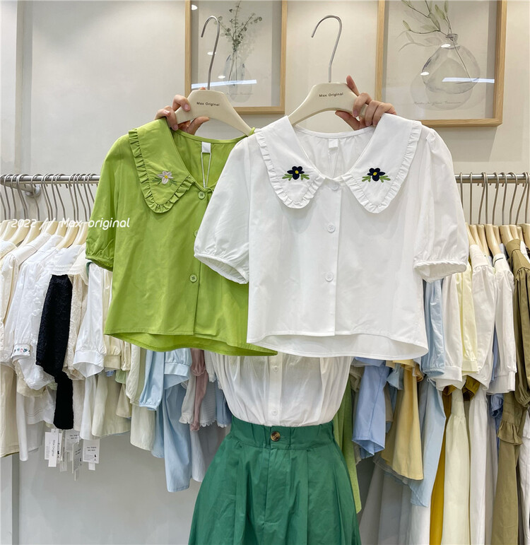 New in early summer! [Max original] breasted Embroidered Baby collar shirt 98111# HBx