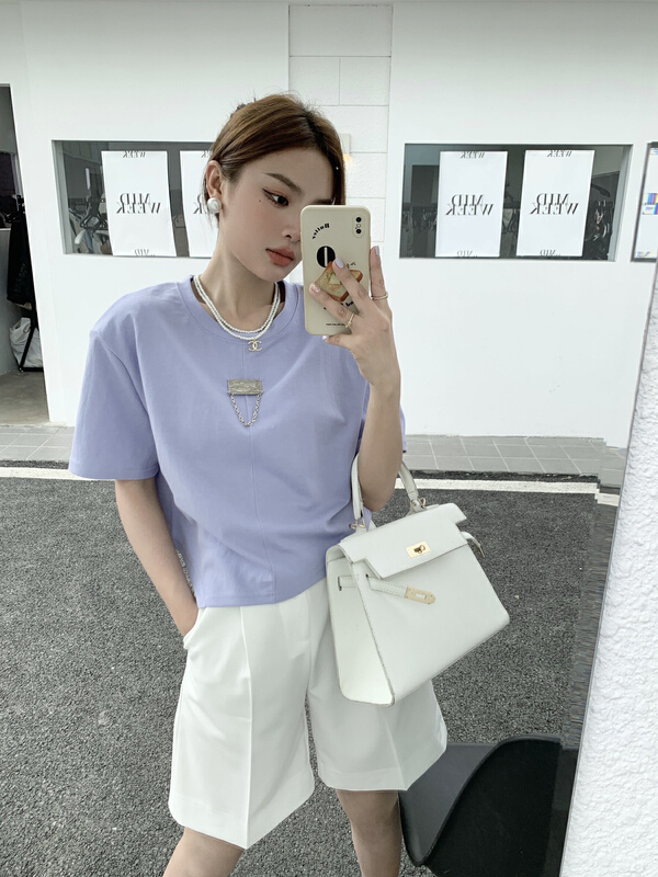 [qixuan'er] Korean version irregular hem thin shoulder pad short sleeve T-shirt 2671# LSW