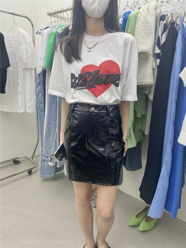 New in early summer! [withmin] simple love letter printed Pullover short sleeve T-shirt (T-shirt only) 8358# CLS