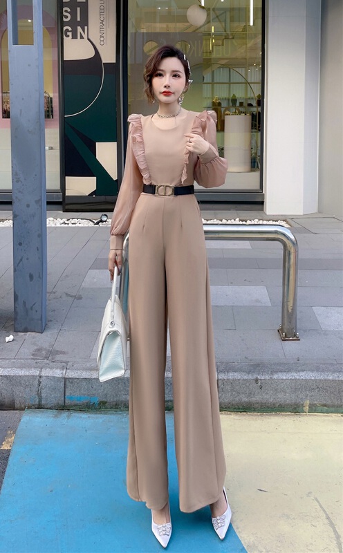 New year in early spring! [Milan] big women's versatile solid color Jumpsuit (with belt) 60576# JJ