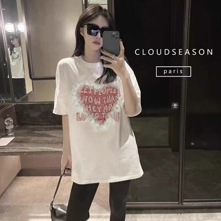 New in early summer! [JX] love lace printed short sleeve T-shirt t1210# WTT