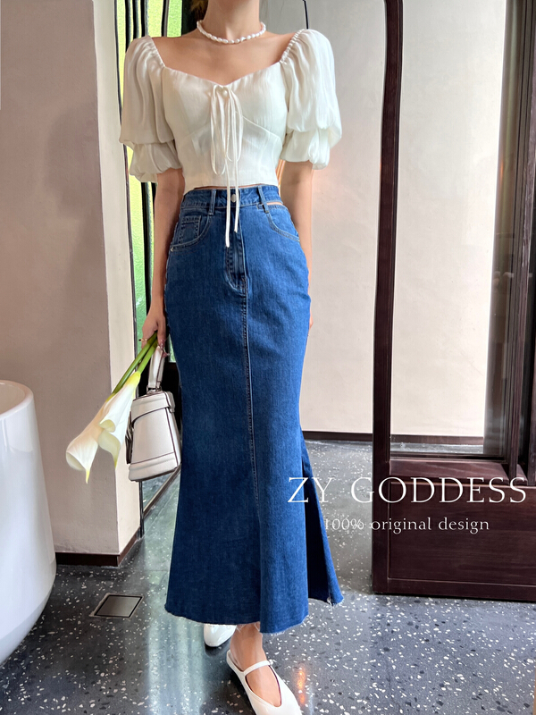 [ZY] slit versatile hot girl denim skirt j900# ozq