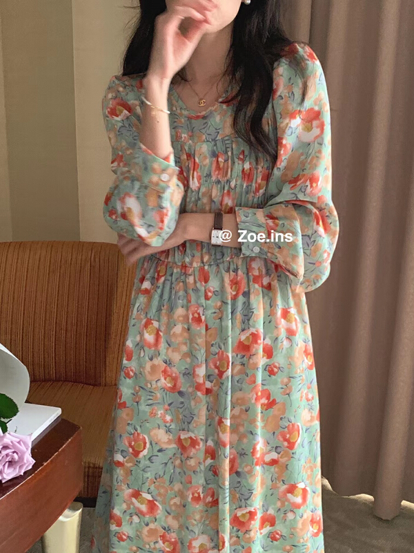 goods in stock! New year in early spring! [Zoe Zoe] floral versatile dress c87# L