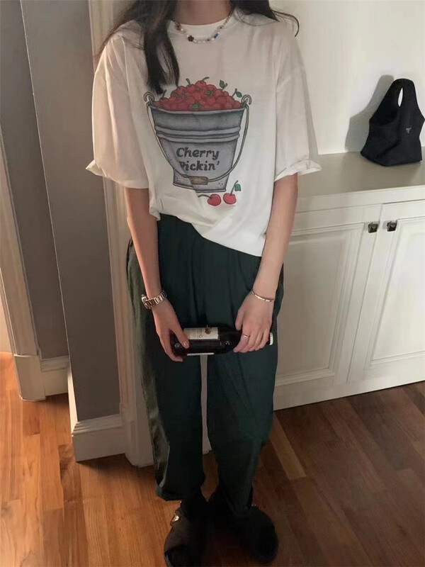 [misu +] crew neck loose print short sleeve T-shirt 80586# ZZL