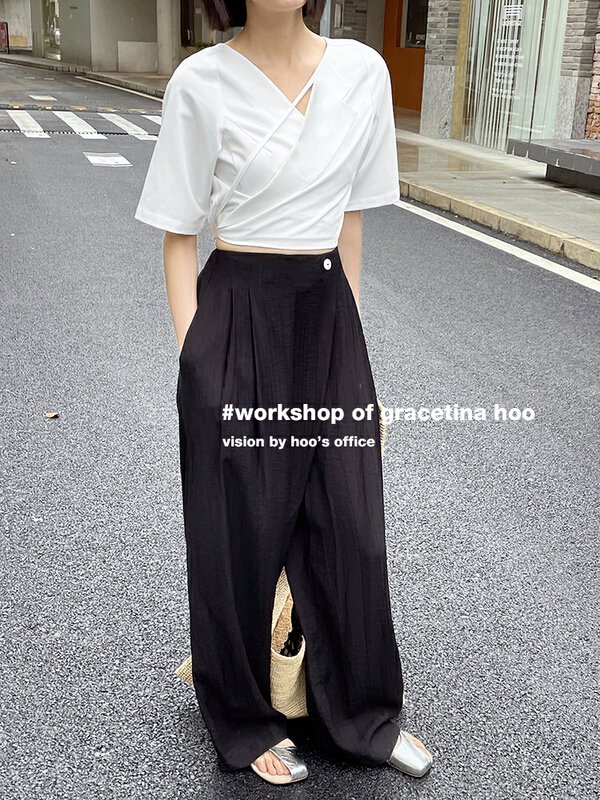 [gracetina Hoo] diagonal crotch one button casual pants k9044# zxl