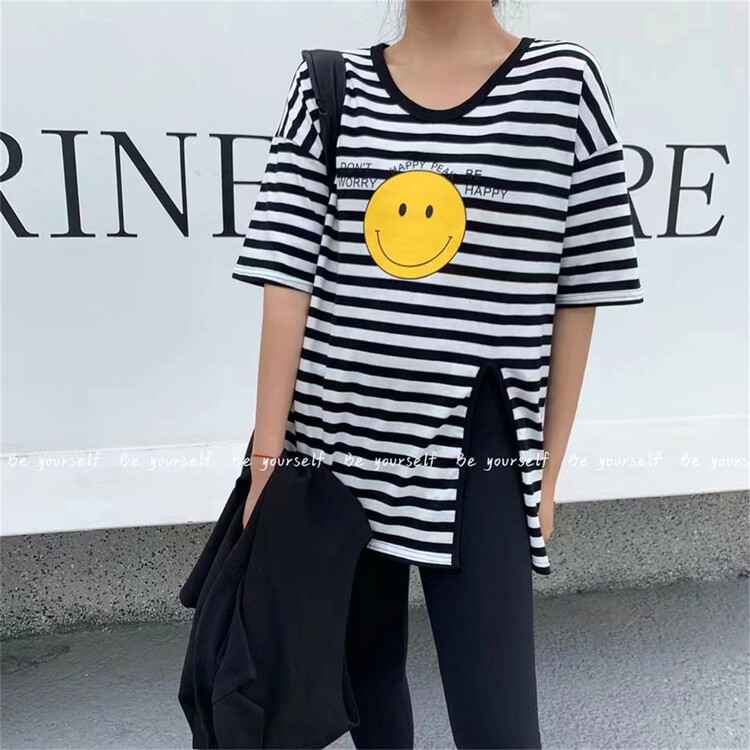 Original price 50.76! New year in early spring! [be your self] commuter style round neck smiley face printed short sleeve T-shirt t66076# LSL