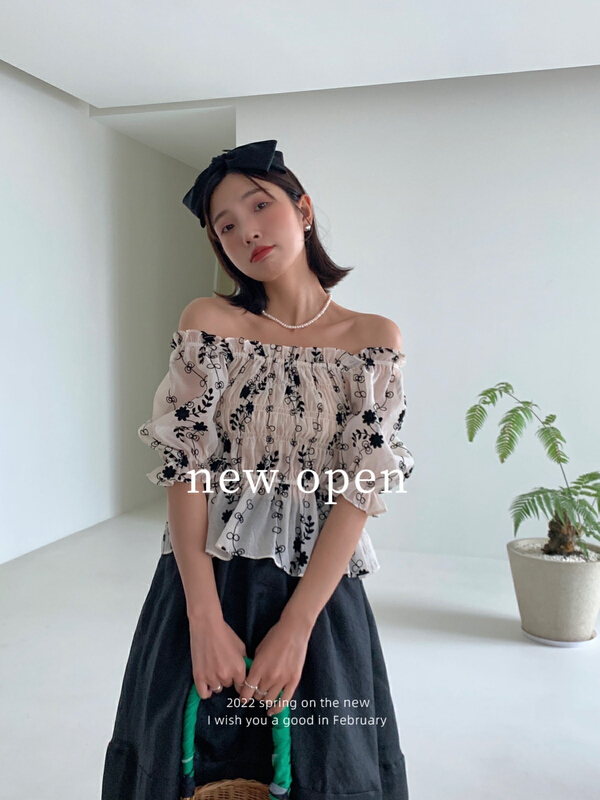 [new open] tea break retro temperament square neck pleated waist small shirt fy22688# zxl