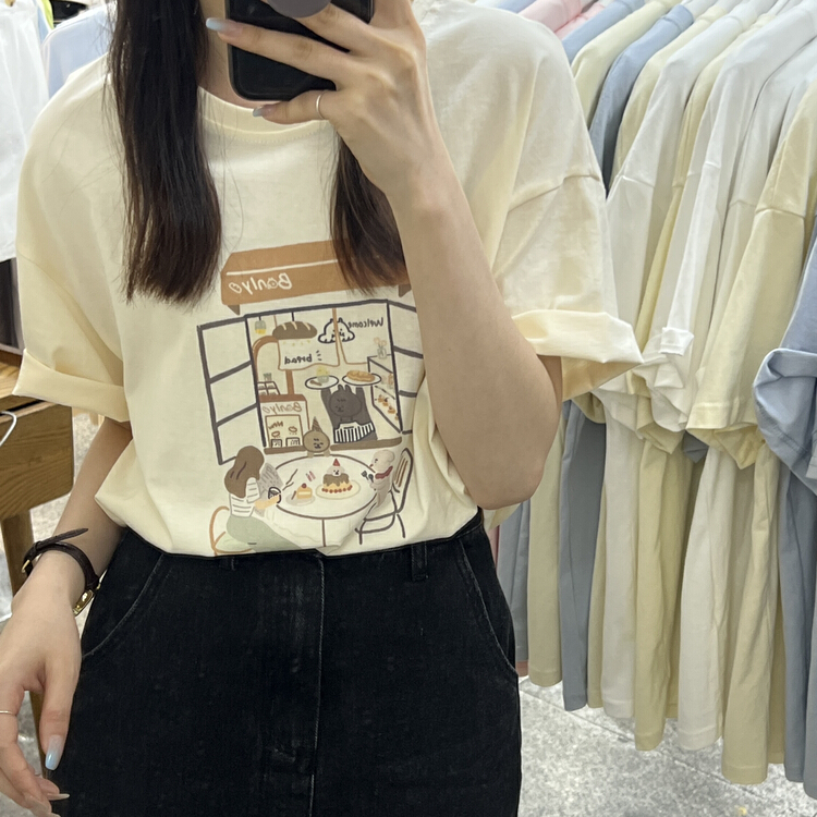 [Libai Li Bai] Korean Abstract printing loose and thin Casual Short Sleeve T-shirt 2608-5# ll