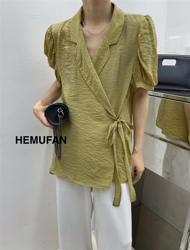 [hemufan hemufan] lace up fashion Korean shirt 3621# L