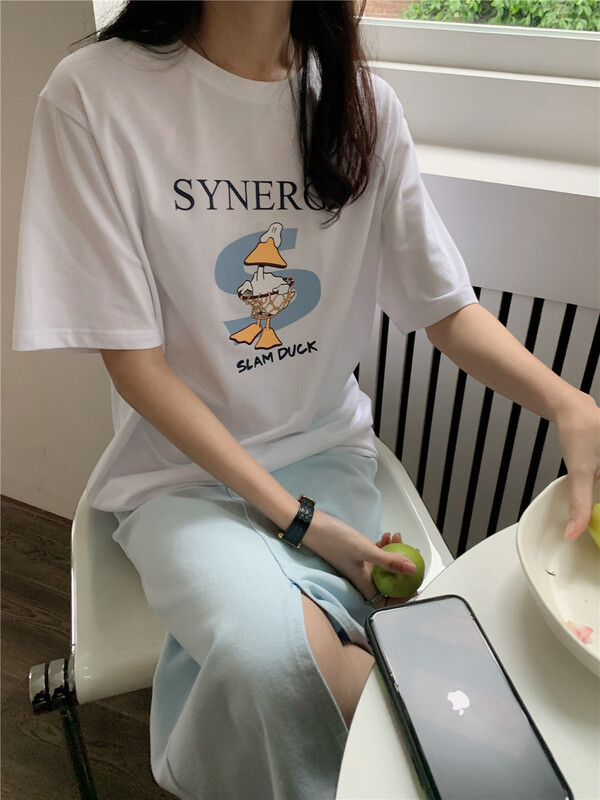 New in early summer! [lini] Korean cartoon printed round neck short sleeve T-shirt 121c070# zxx
