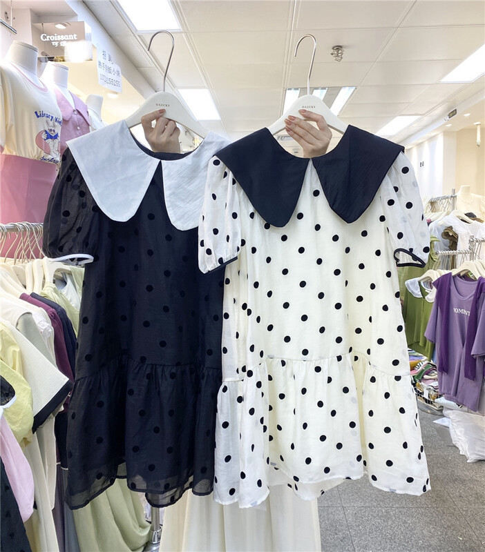 [o.lucky] baby collar wave dot print lace up dress 1789-1# HBx