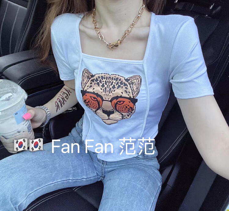 【范范】 時尚韓范兒方領虎頭圖案設計小衫  5801#  JJ
