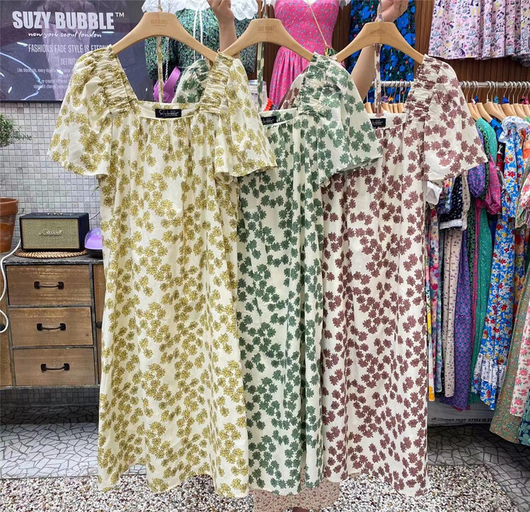 [suzybubble] pastoral small fresh bubble sleeve floral dress (with waist rope) ys1-2222# WPL