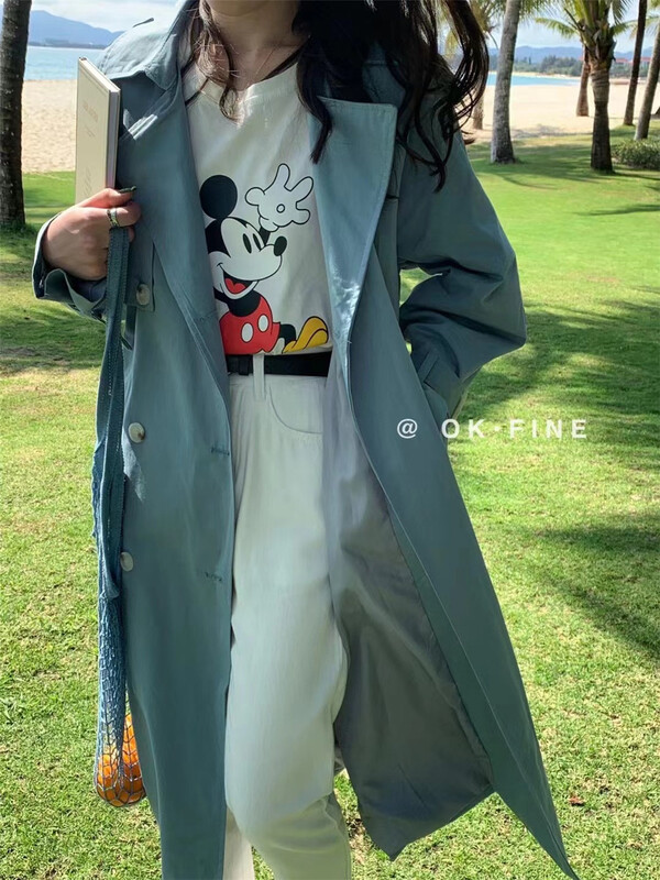 [OK fine] Korean double breasted loose windbreaker (with belt) ys1-5001# ZSY