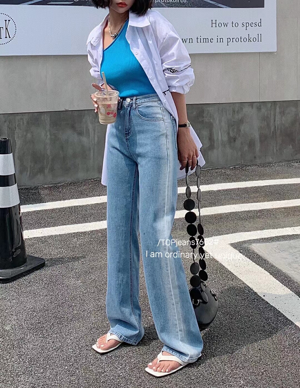 goods in stock! New year in early spring! [top] wide leg floor dragging jeans 7602# XJ with gradient on both sides