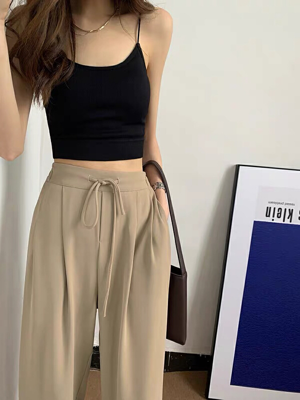 [Kiki studio] comfortable straight lace up trousers 5812# hjy