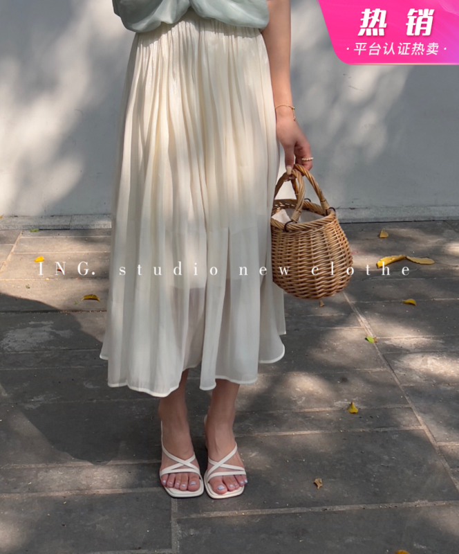 [ing] gentle temperament high waist thin A-line versatile skirt 7743# HBx