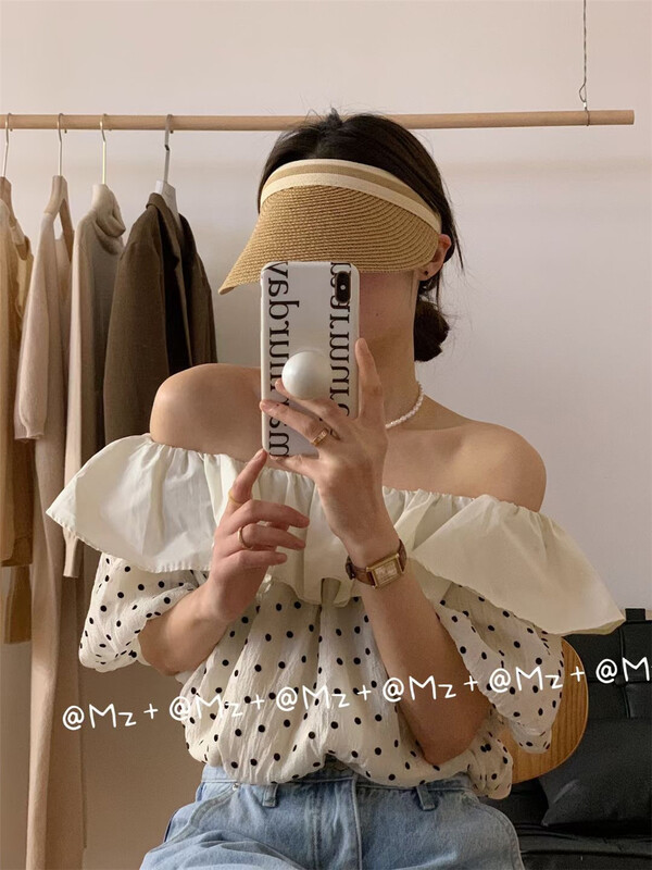 goods in stock! [Meizi family] Han Xibo point bubble sleeve one line collar shirt 9745# ZSY