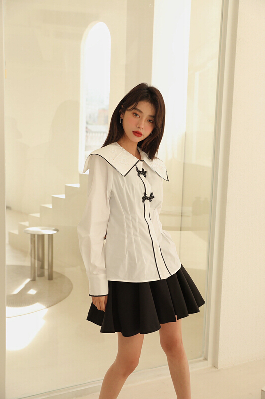 goods in stock! New year in early spring! [GL] personalized temperament heavy industry Lapel shirt c2066# JJ