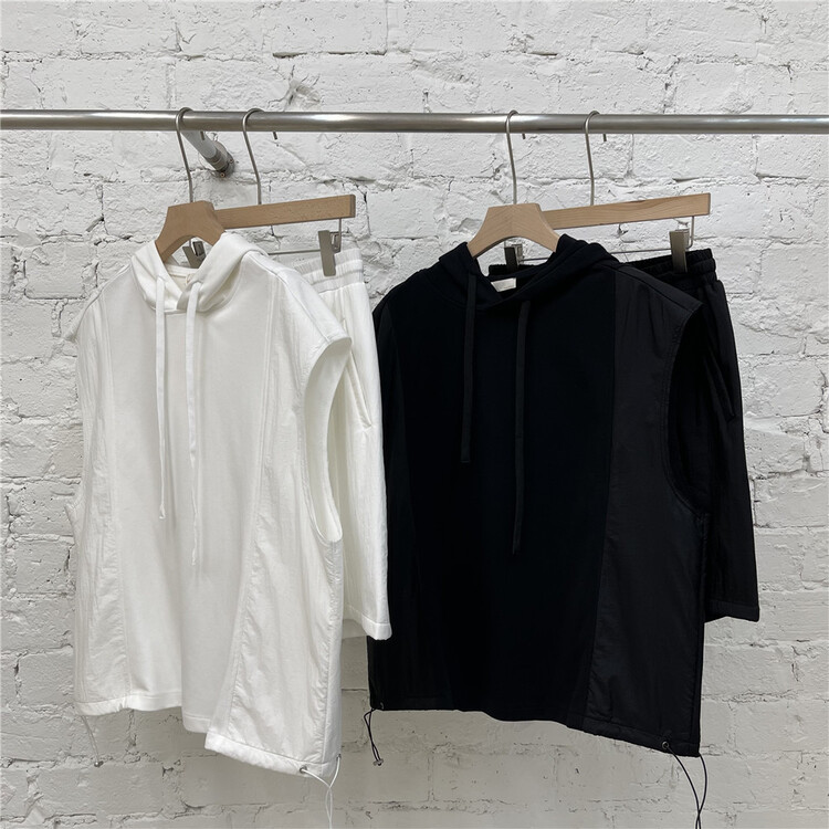 New in early summer! [MF] hooded versatile Vest + comfortable casual shorts two piece suit 6333-1# ZZL