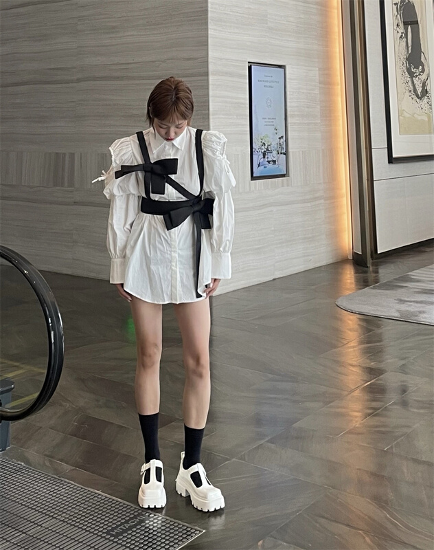 New in early summer! [laga] commuter versatile solid color shirt + bow vest suit 2212# JJ